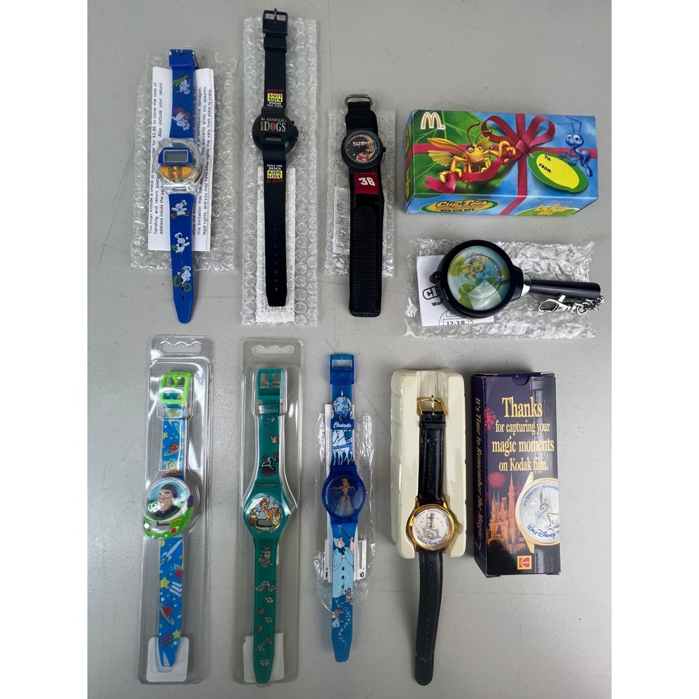 Vintage Disney Watch Lot 1990s Plastic Kids Wrist Watches Toy Story Bambi 8pc